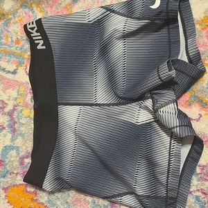 Women's Black and White Stripped Nike Pro Shorts